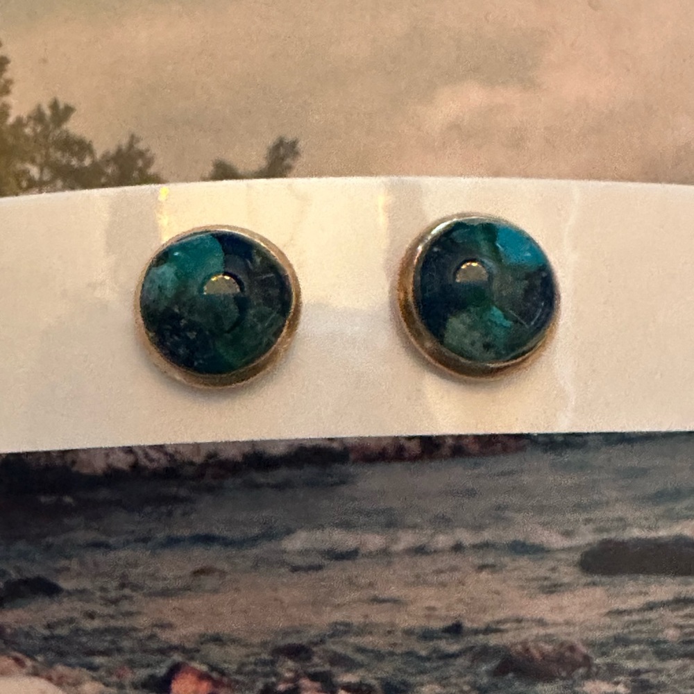 My Captured Journey Crushed Leland Blue Stones Earrings - Picture 2 of 4